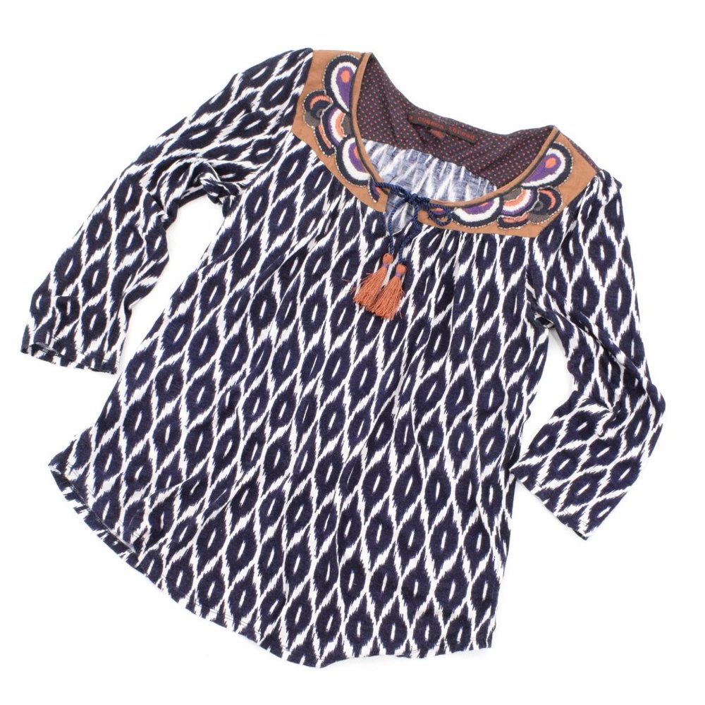 Anthro A Common Thread Ikat Embroidered Top XS - Picture 2 of 6